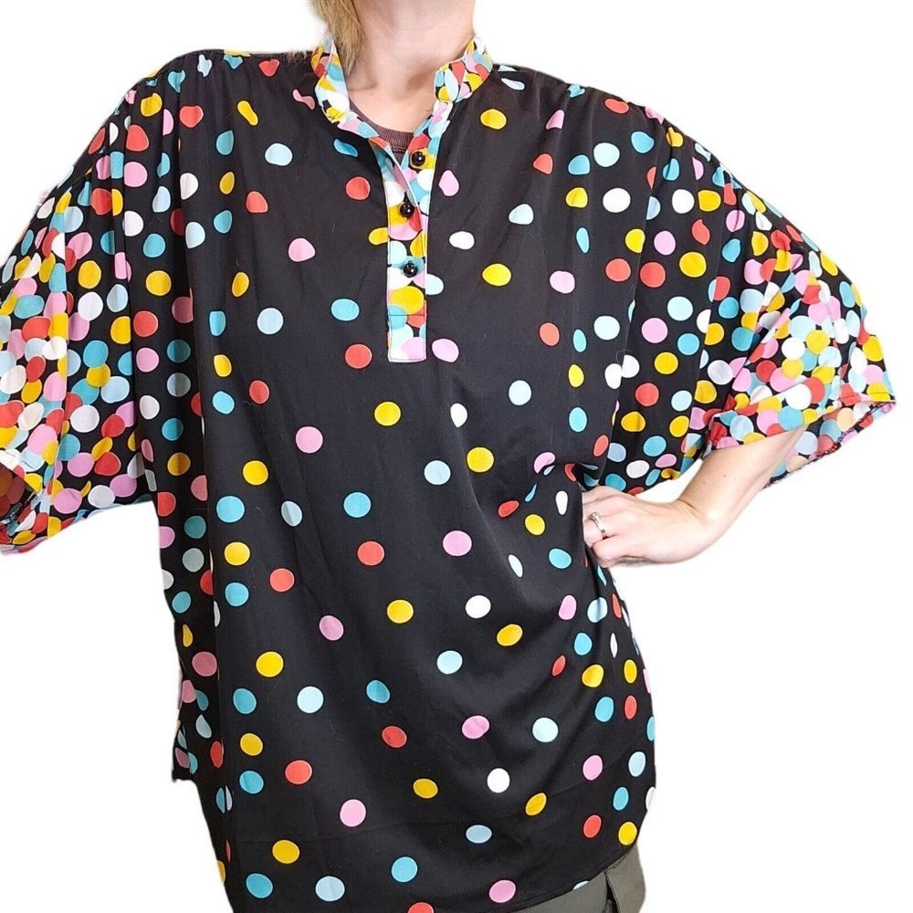 70s‎ Retro Disco Polka Dot Polyester Plus Size Blouse Multi-color 1X 2X Groovy